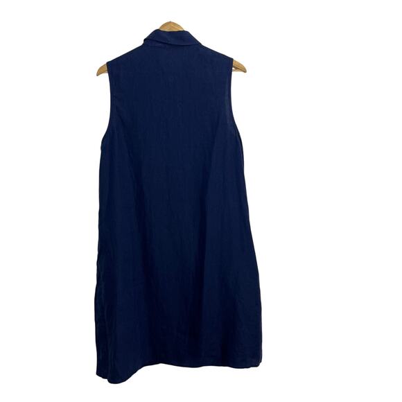 J. McLaughlin Linen Shirt Mini Dress Women SZ L Blue Henley Button Front Coastal - Picture 2 of 8